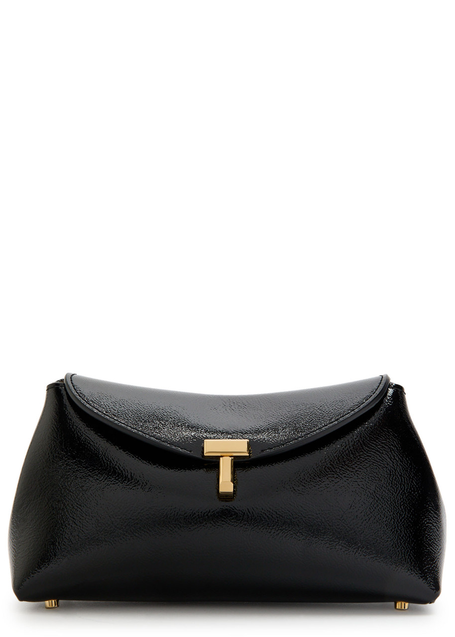 Totême Toteme T-lock Mini Patent Leather Clutch In Black