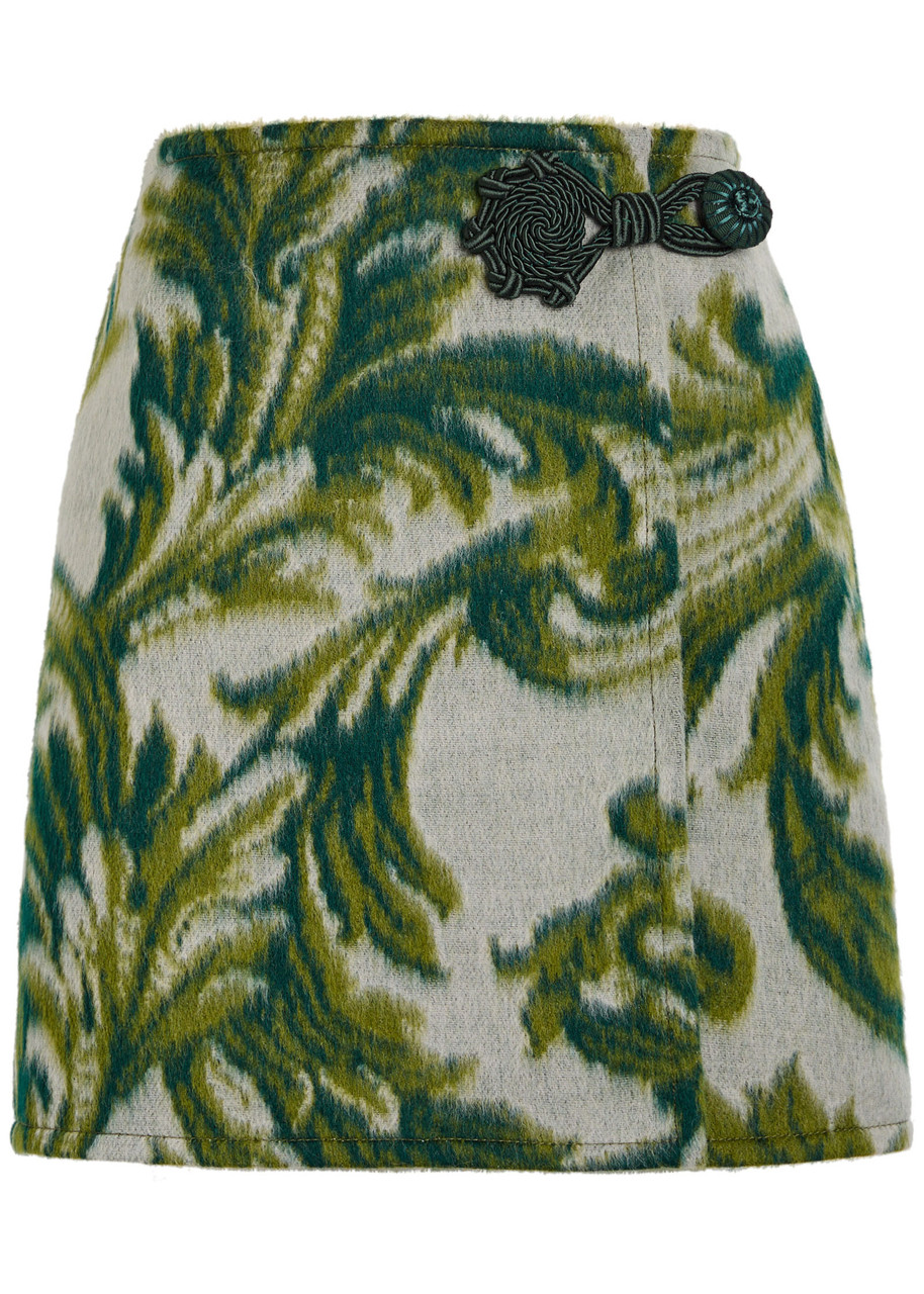 Etro Jacquard Wool-blend Mini Wrap Skirt In Multi
