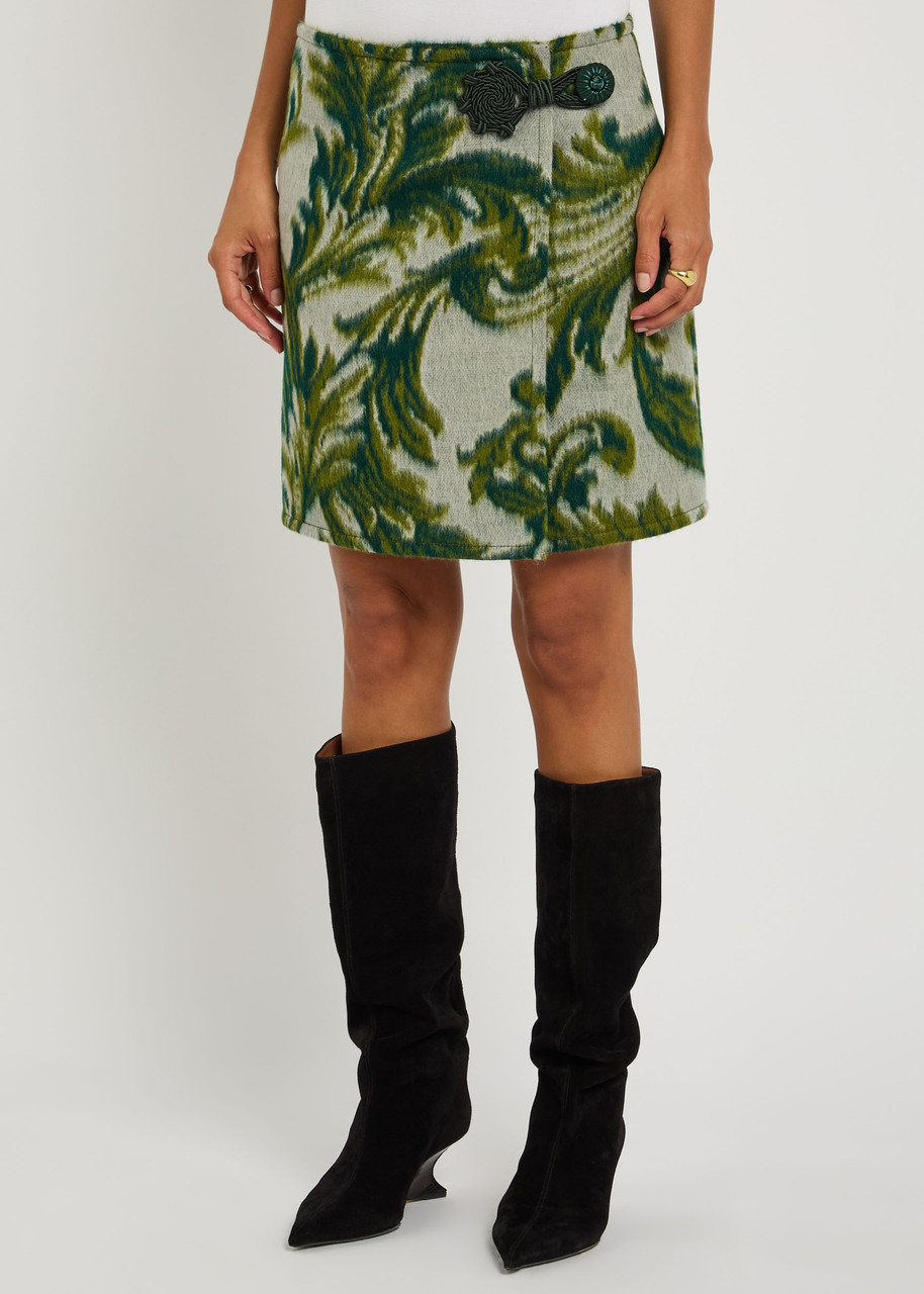 Etro Jacquard Wool-blend Mini Wrap Skirt In Multi