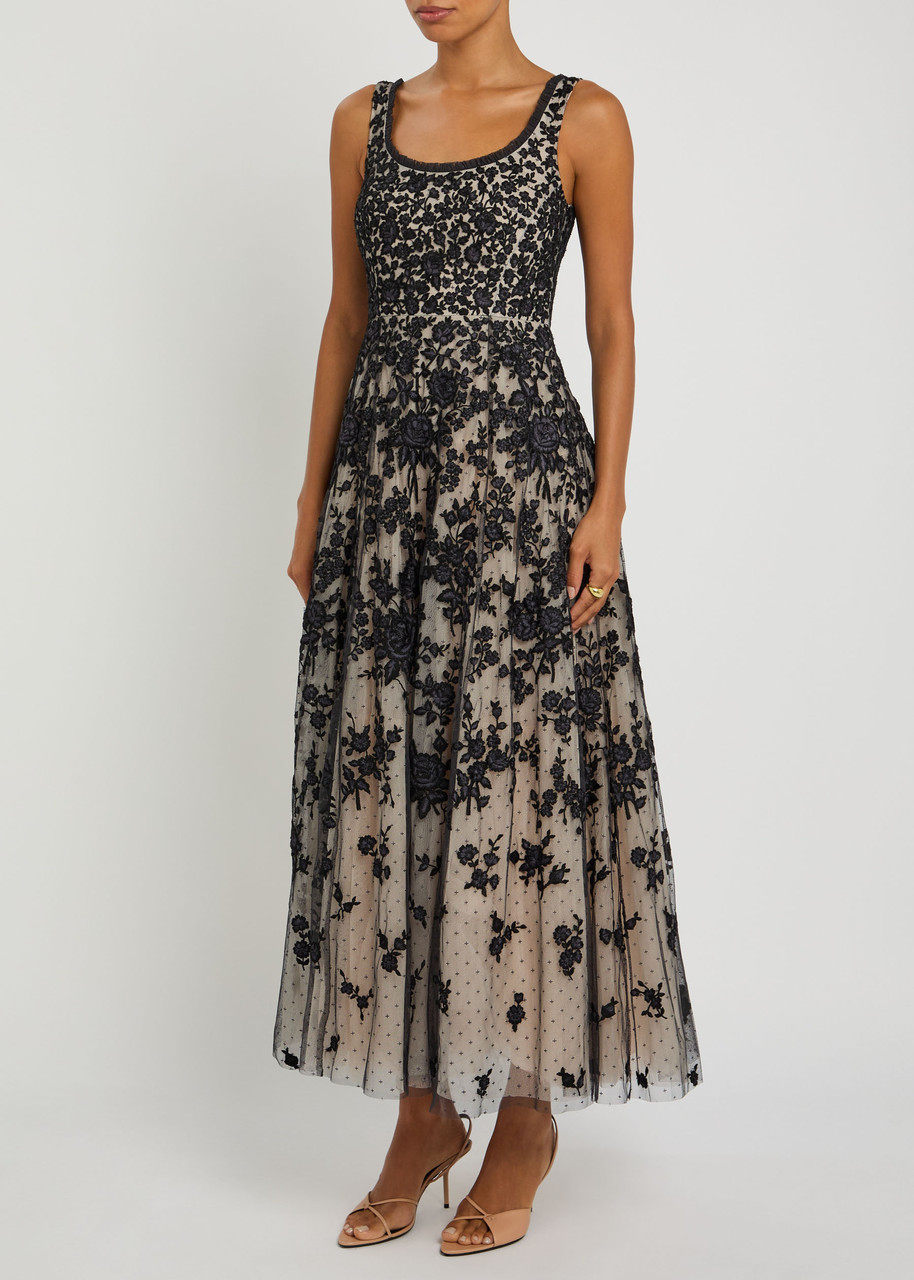 Needle & Thread Embroidered-flowers Scoop-neck Maxi Dress In Multi