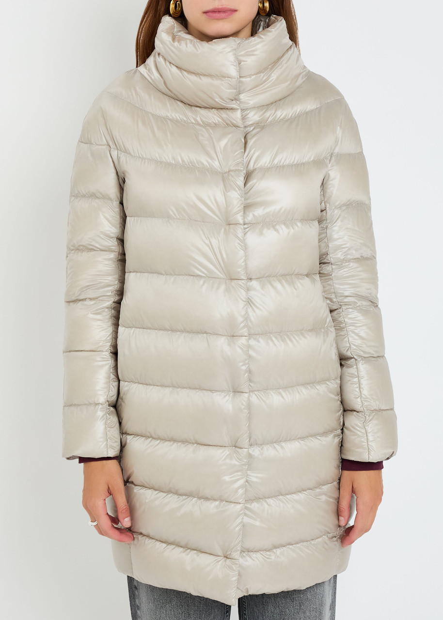 Herno Long Quilted Padded Coat With High Collar In Gold