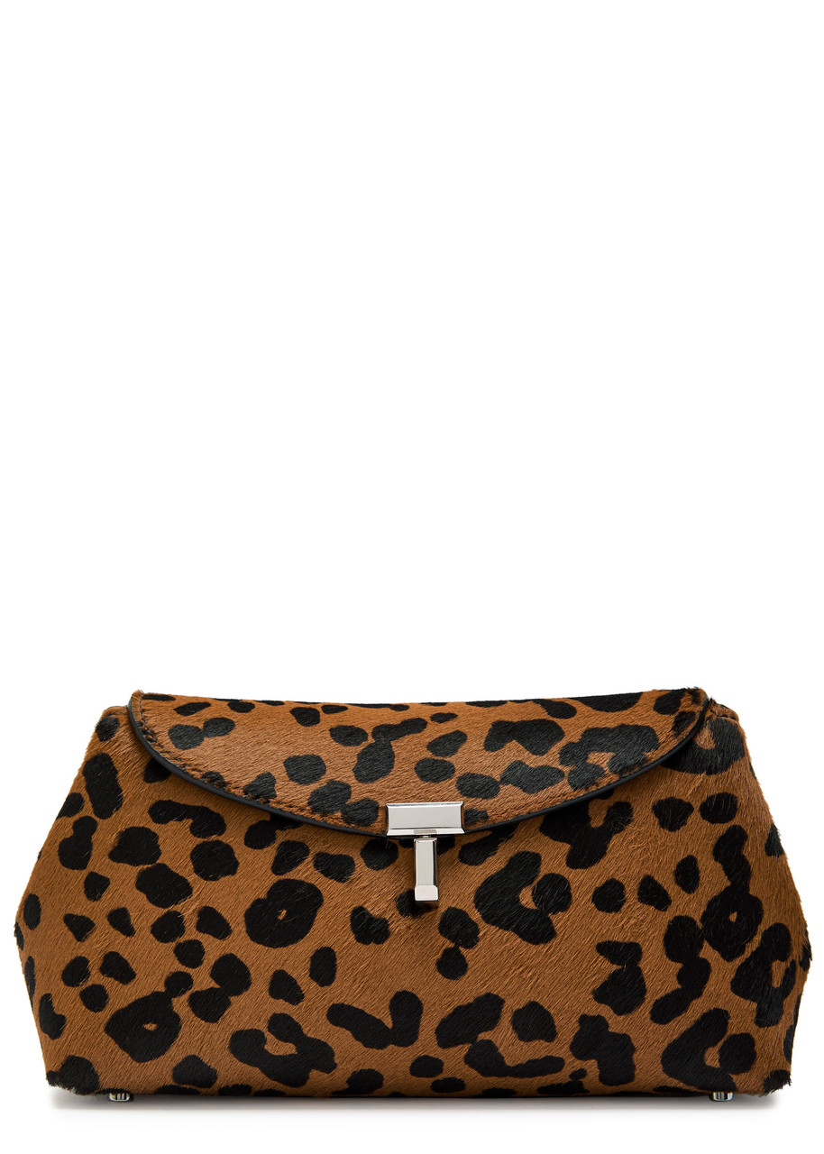 Totême Toteme T-lock Mini Leopard-print Calf Hair Clutch In Brown