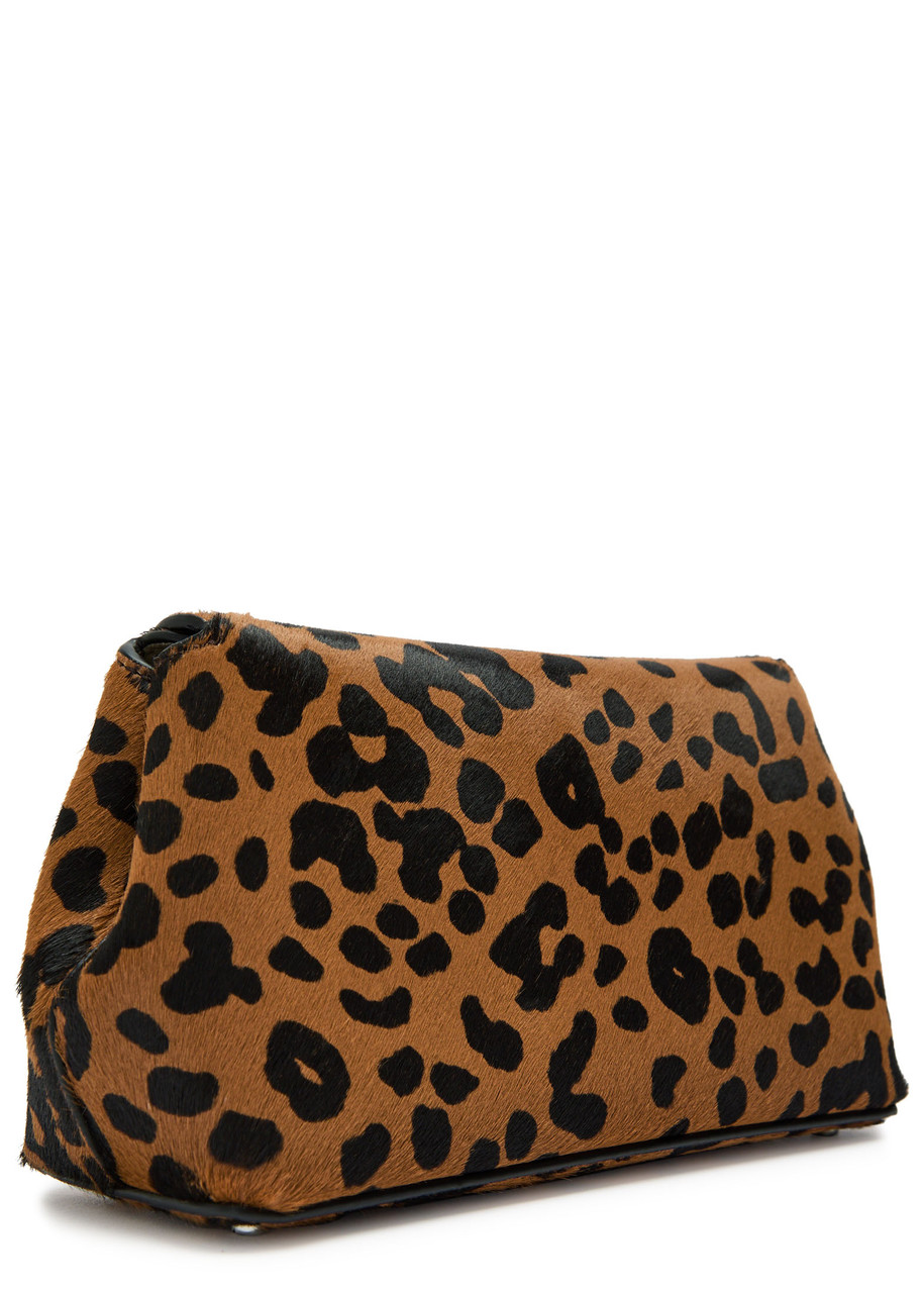 Totême Toteme T-lock Mini Leopard-print Calf Hair Clutch In Brown
