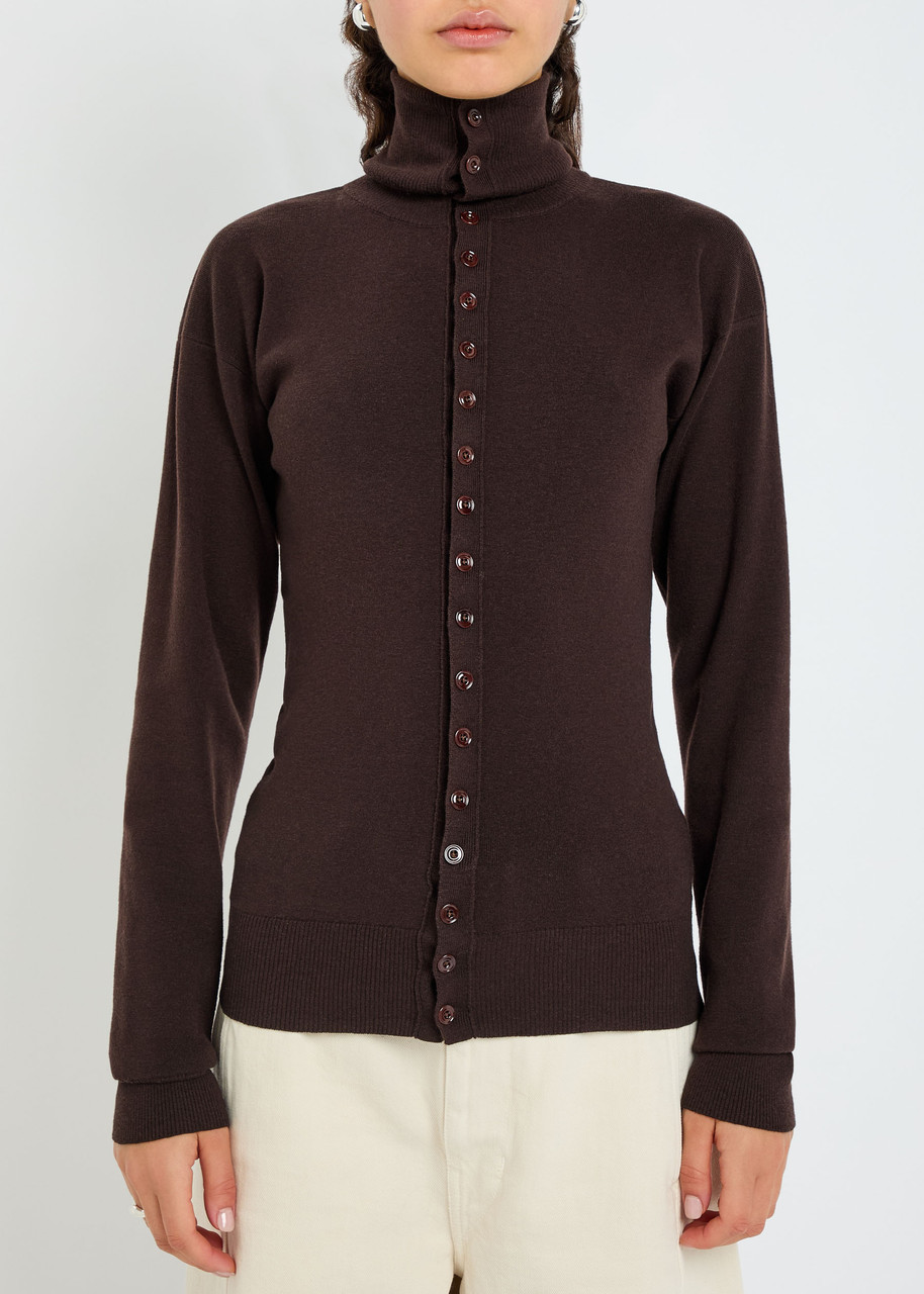 Lemaire Turtle-neck Wool Cardigan In Brown