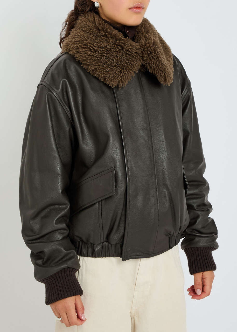 Lemaire Quilted Leather Jacket In Brown