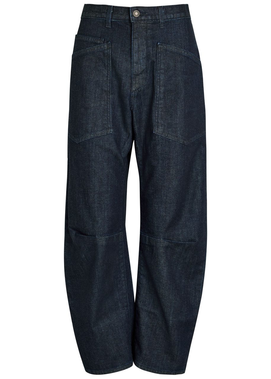 Nili Lotan Shon Darted Barrel-leg Jeans In Animal Print