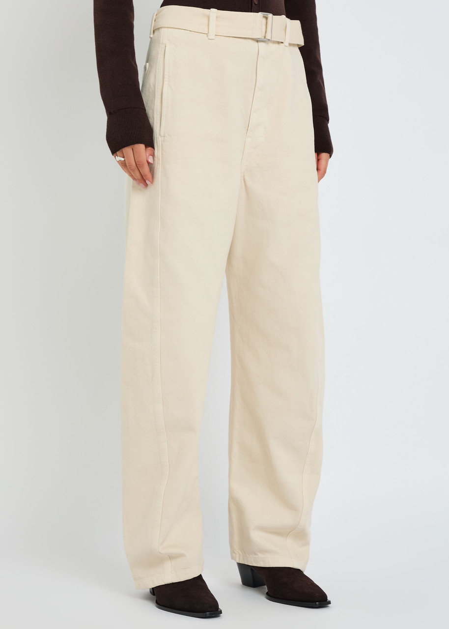 Lemaire Twisted Belted Denim Trousers In Neutral