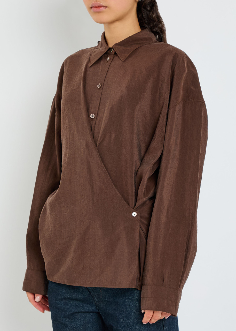 Lemaire Twisted Crinkled Silk-blend Shirt In Brown