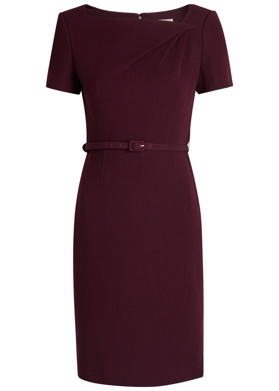 Roland Mouret Asymmetric Twist Short-sleeve Wool Crepe Dress In Burgundy
