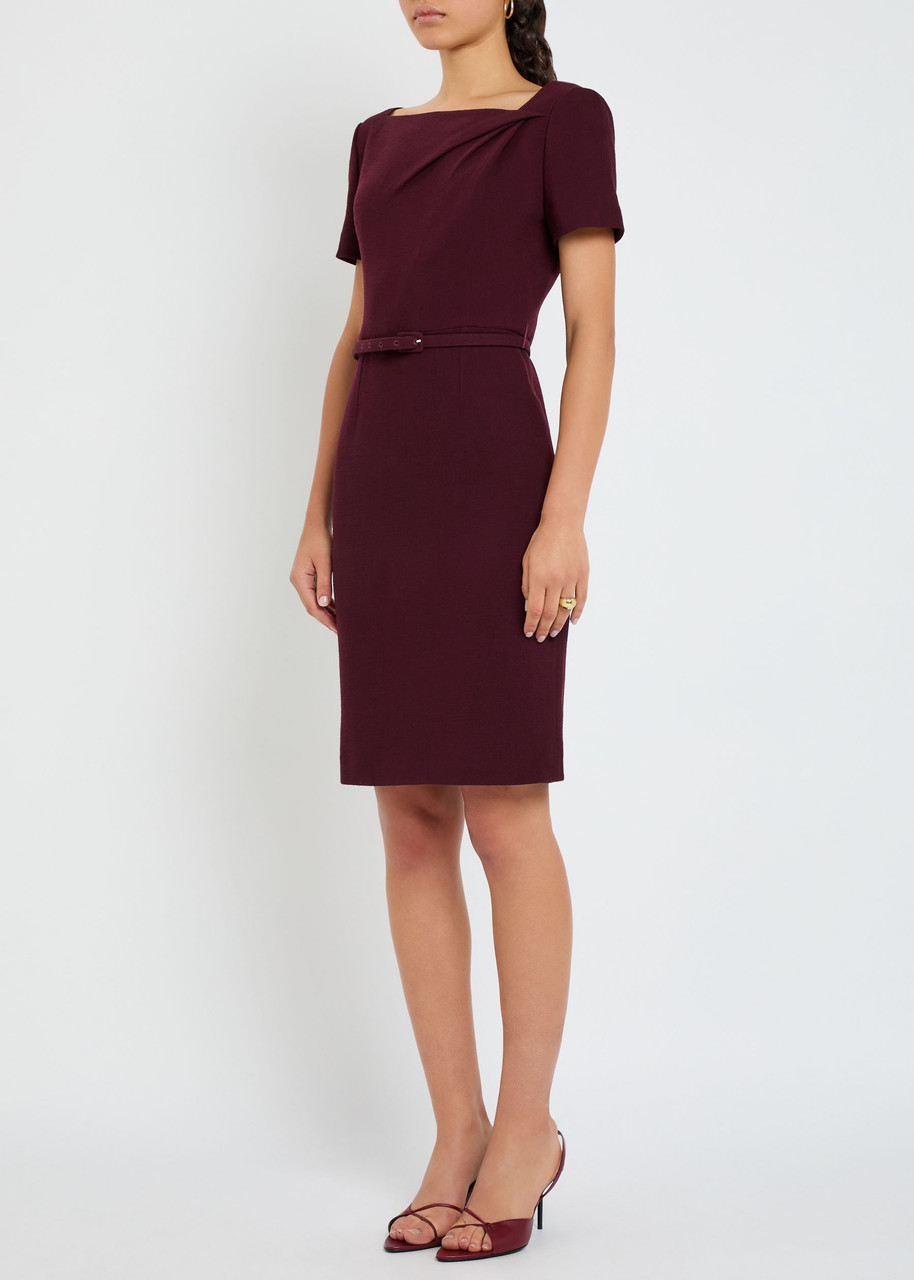 Roland Mouret Asymmetric Twist Short-sleeve Wool Crepe Dress In Burgundy