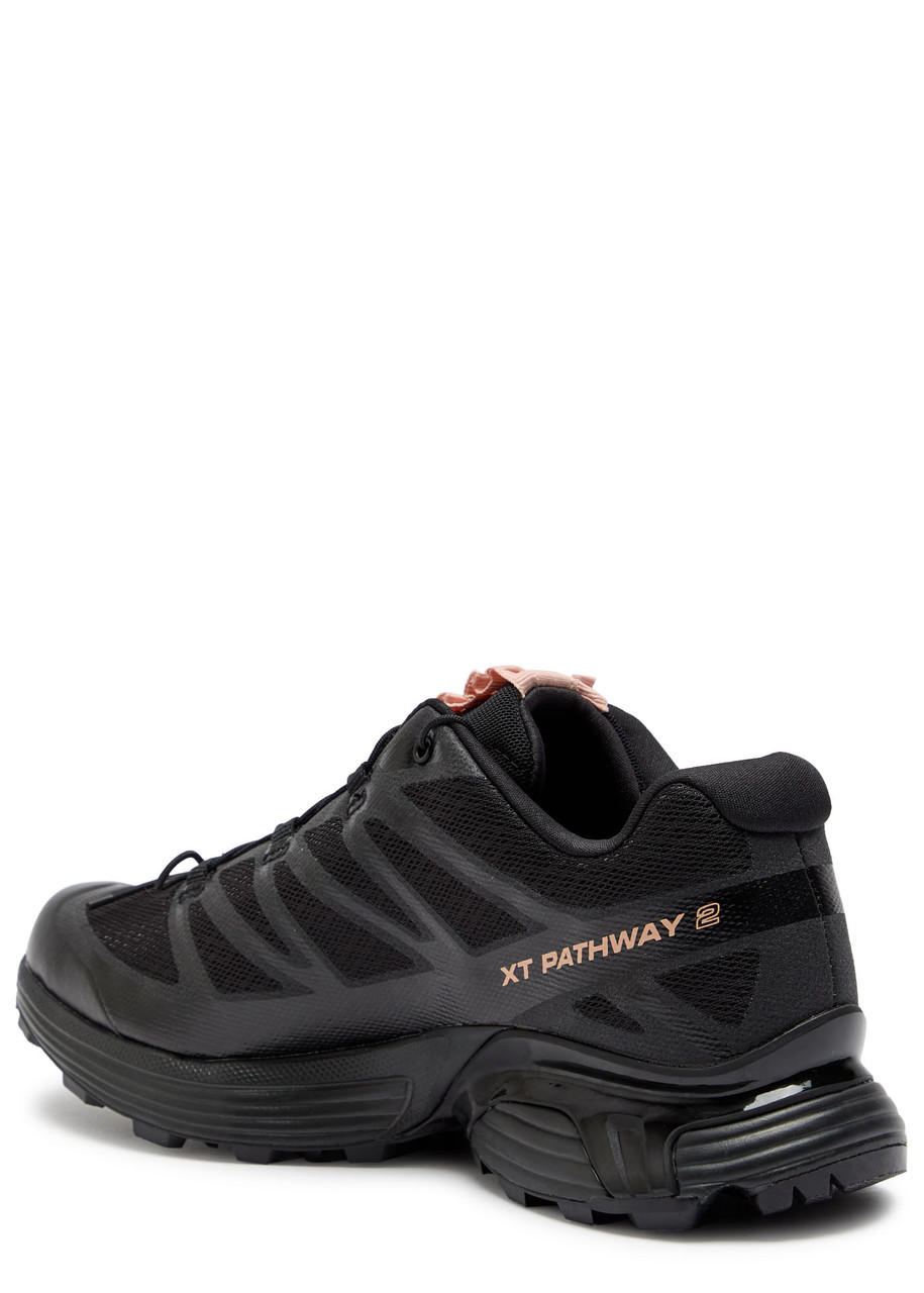Salomon Xt-pathway 2 Panelled Satin And Mesh Sneakers In Black