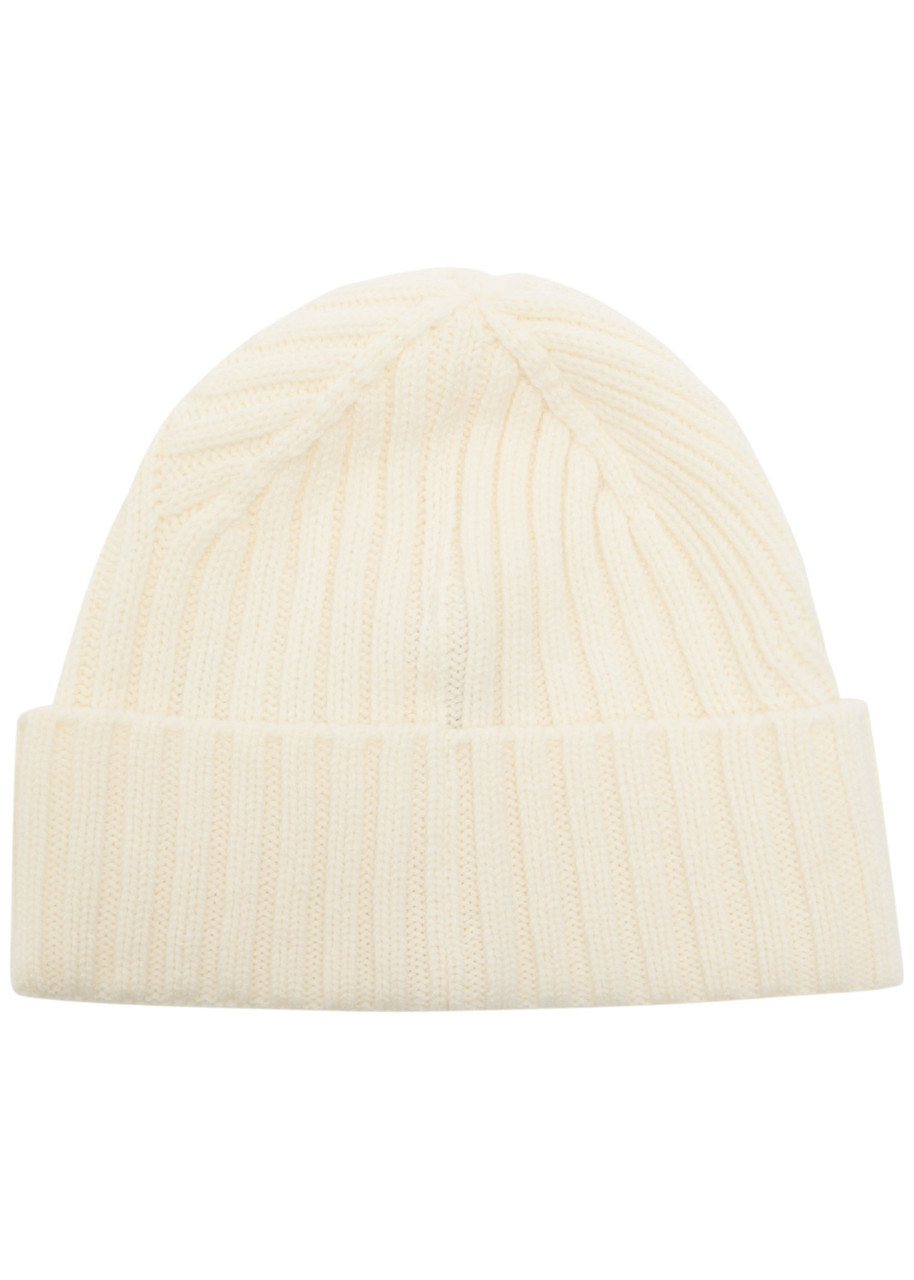 Jacquemus Le Bonnet Tourni White Beanie With Turn-up Brim And Logo Lettering On The Front In Wool Man In Neutral