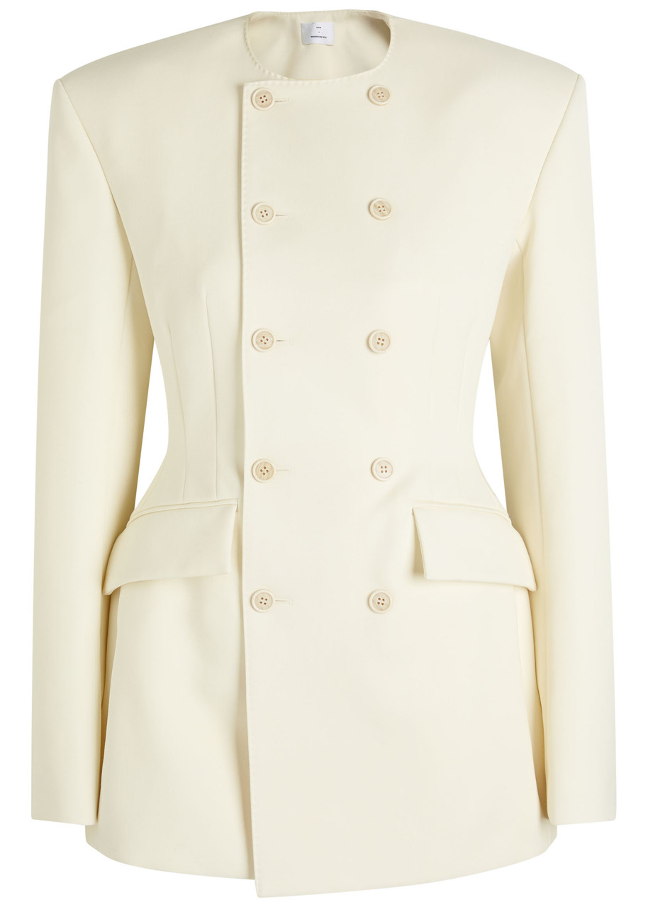 Wardrobe.nyc X Rhw Double-breasted Wool-blend Mini Blazer Dress In Neutral