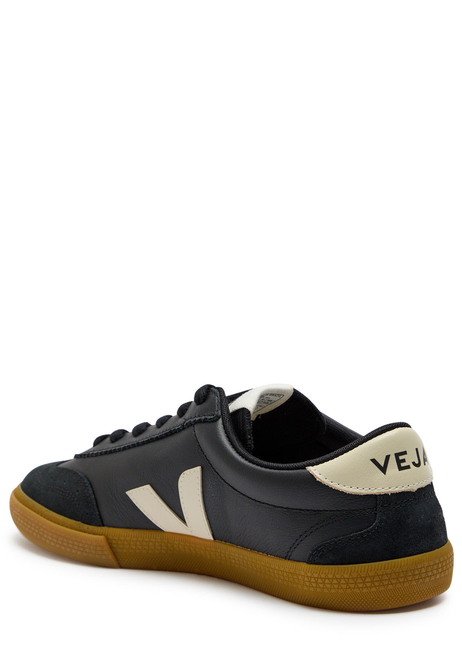Veja Volley Panelled Grained Leather Sneakers In Black