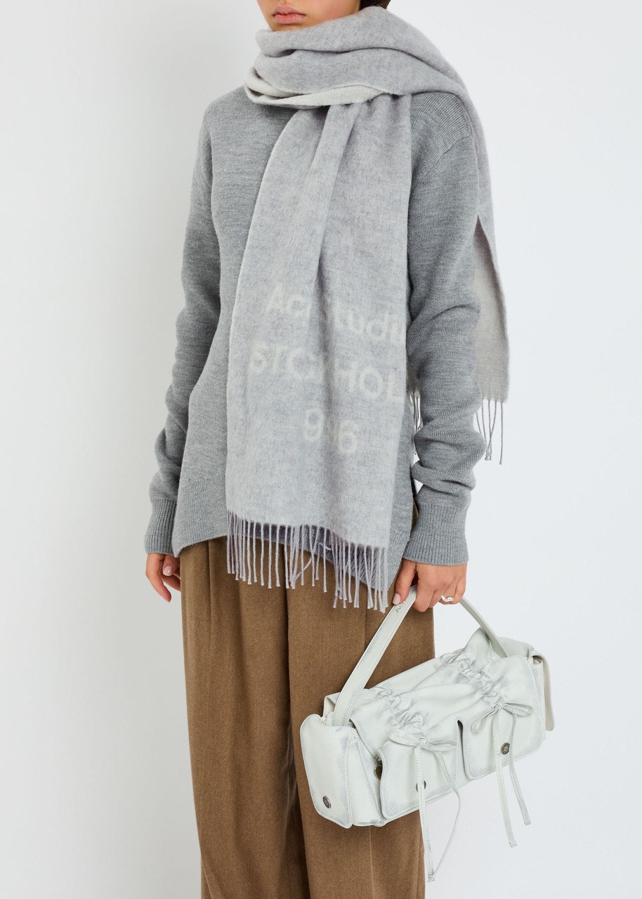 Acne Studios 1996 Logo Jacquard Double Face Wool Fringe Scarf In Gray