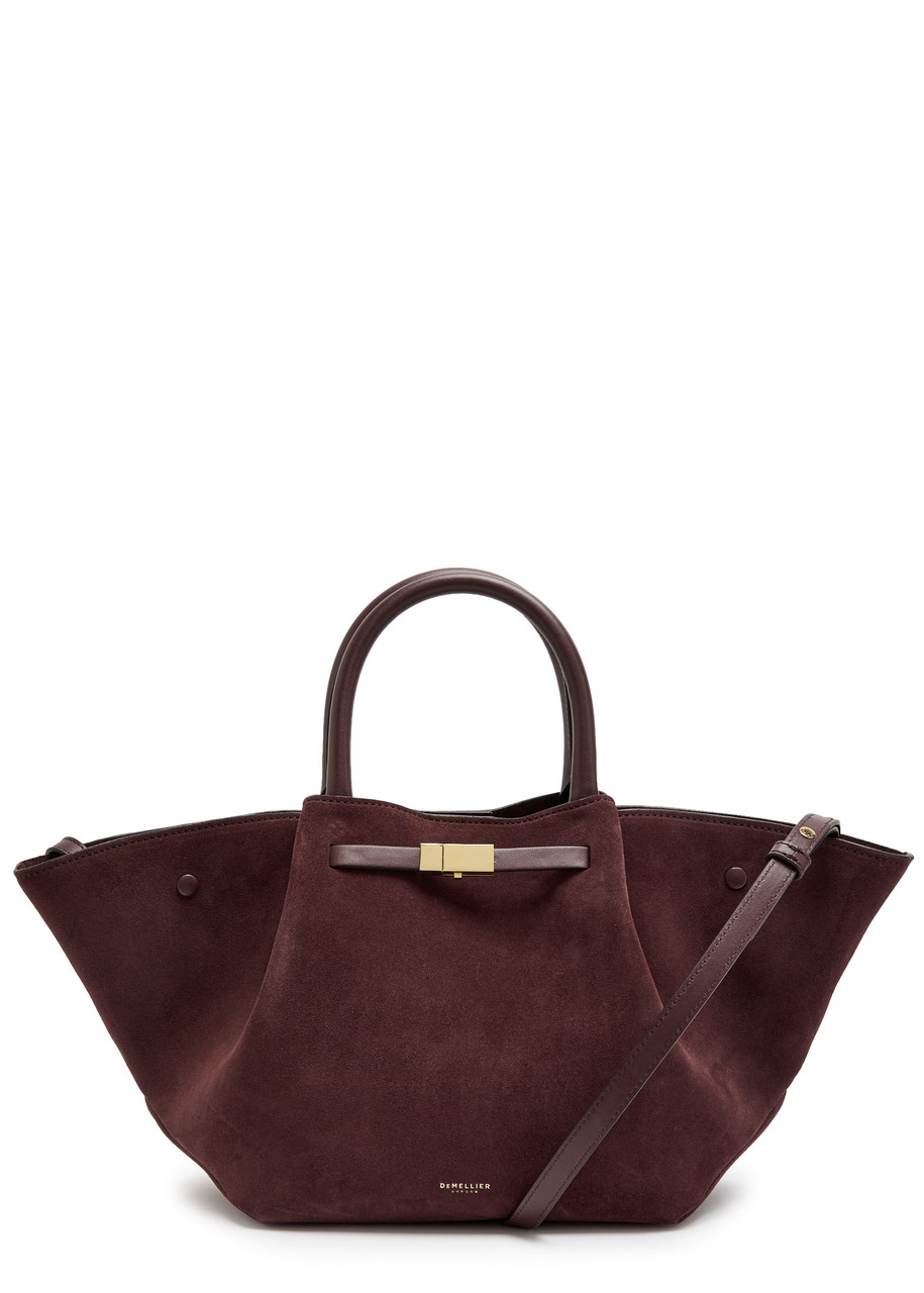 Demellier New York Midi Suede Tote In Burgundy