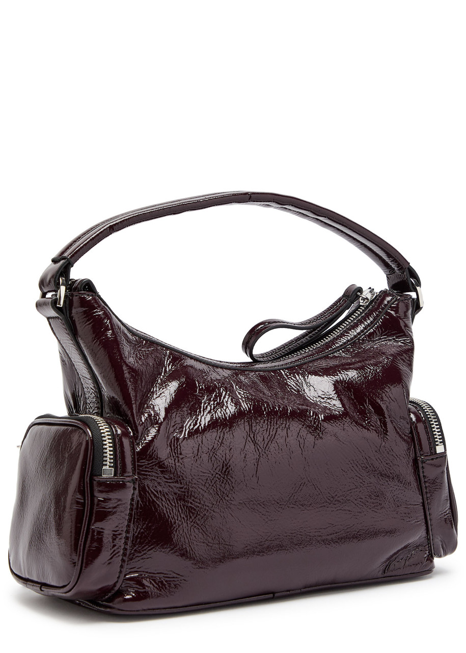 Stella Mccartney Dartmoor Crinkled Patent Faux Leather Shoulder Bag In Silver