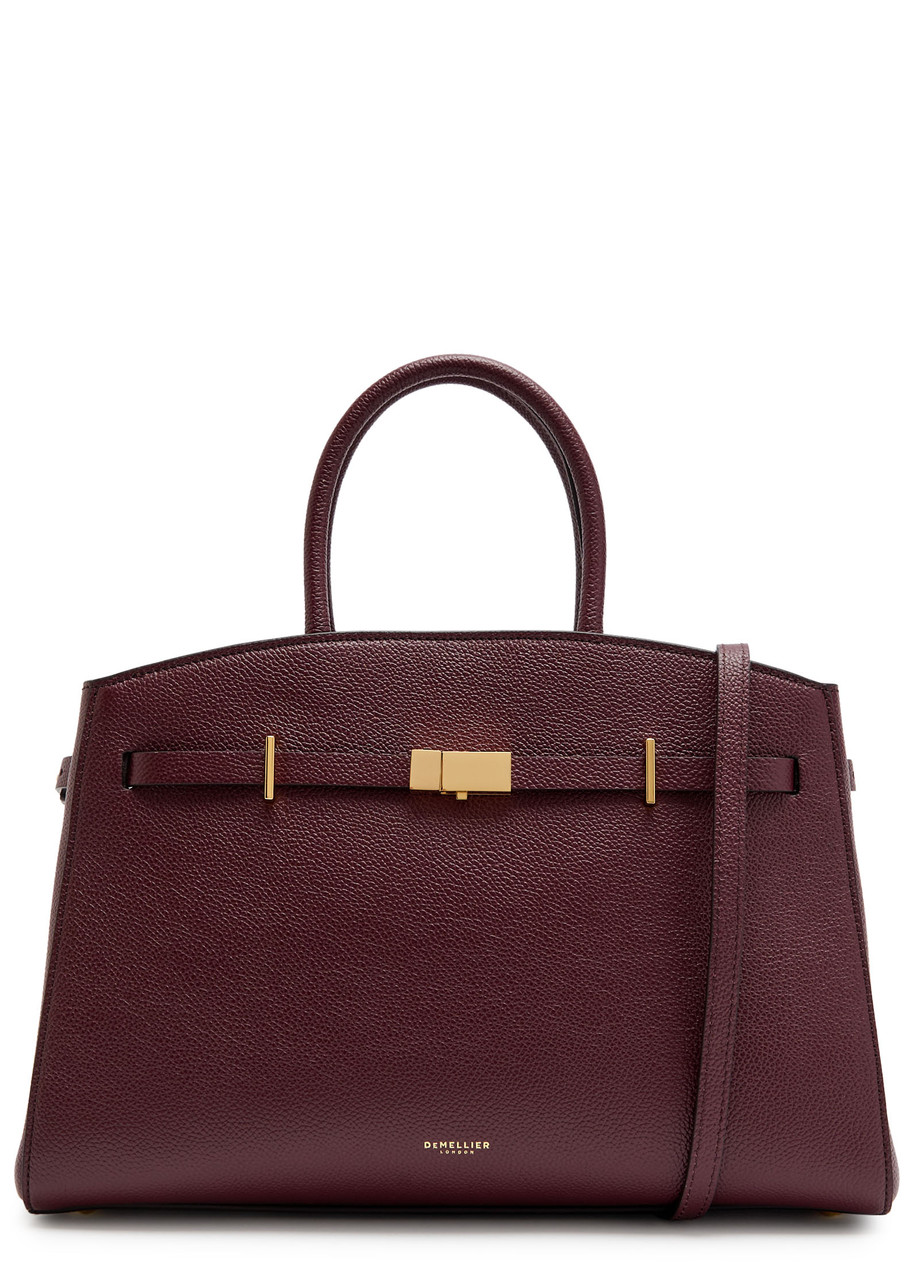Demellier The Hudson Midi Grained Leather Top Handle Bag In Burgundy