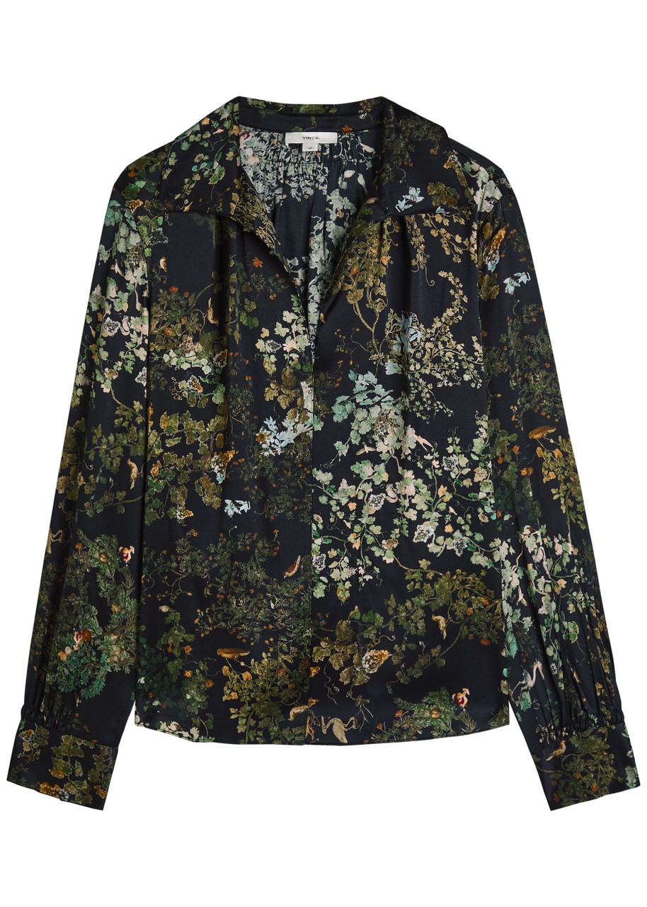Vince Floral-print Silk Blouse In Multi