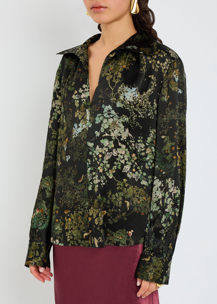 Vince Floral-print Silk Blouse In Multi