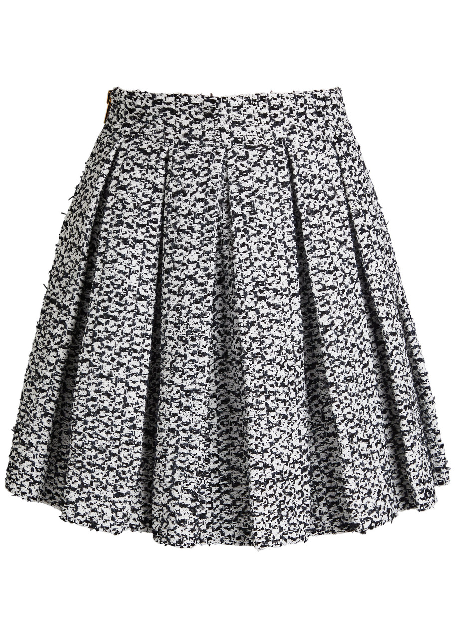Balmain Pleated Tweed Mini Skirt In Gray