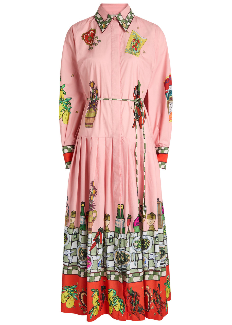 Alemais Contessa Printed Cotton Midi Shirt Dress In Pink