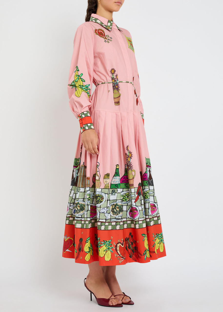 Alemais Contessa Printed Cotton Midi Shirt Dress In Pink