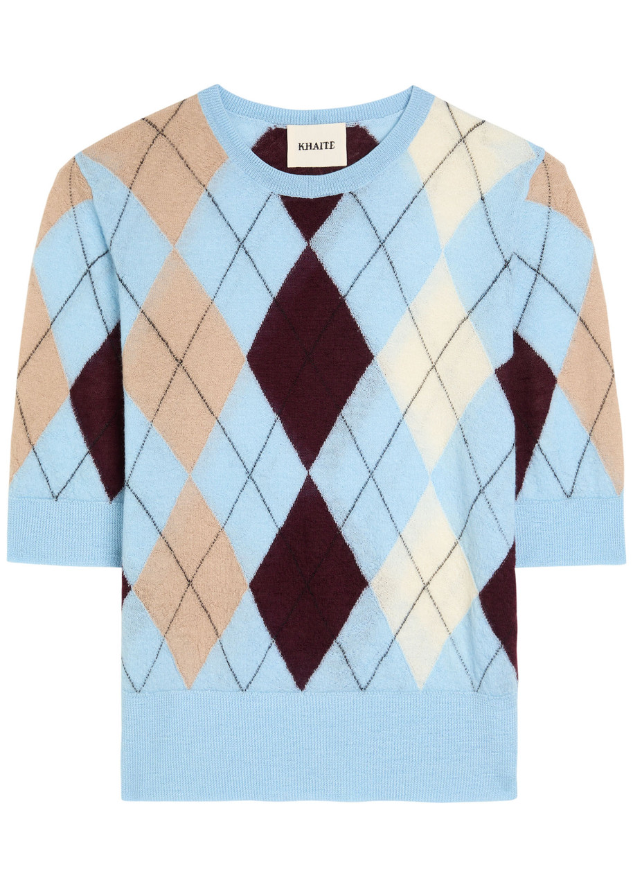 Khaite Anders Argyle Cashmere And Mohair-blend Top In Blue