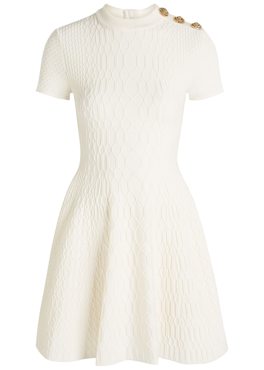 Balmain Textured Knit Mini Dress In Neutral