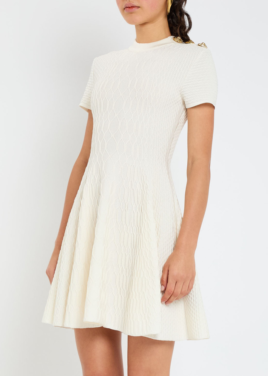 Balmain Textured Knit Mini Dress In Neutral