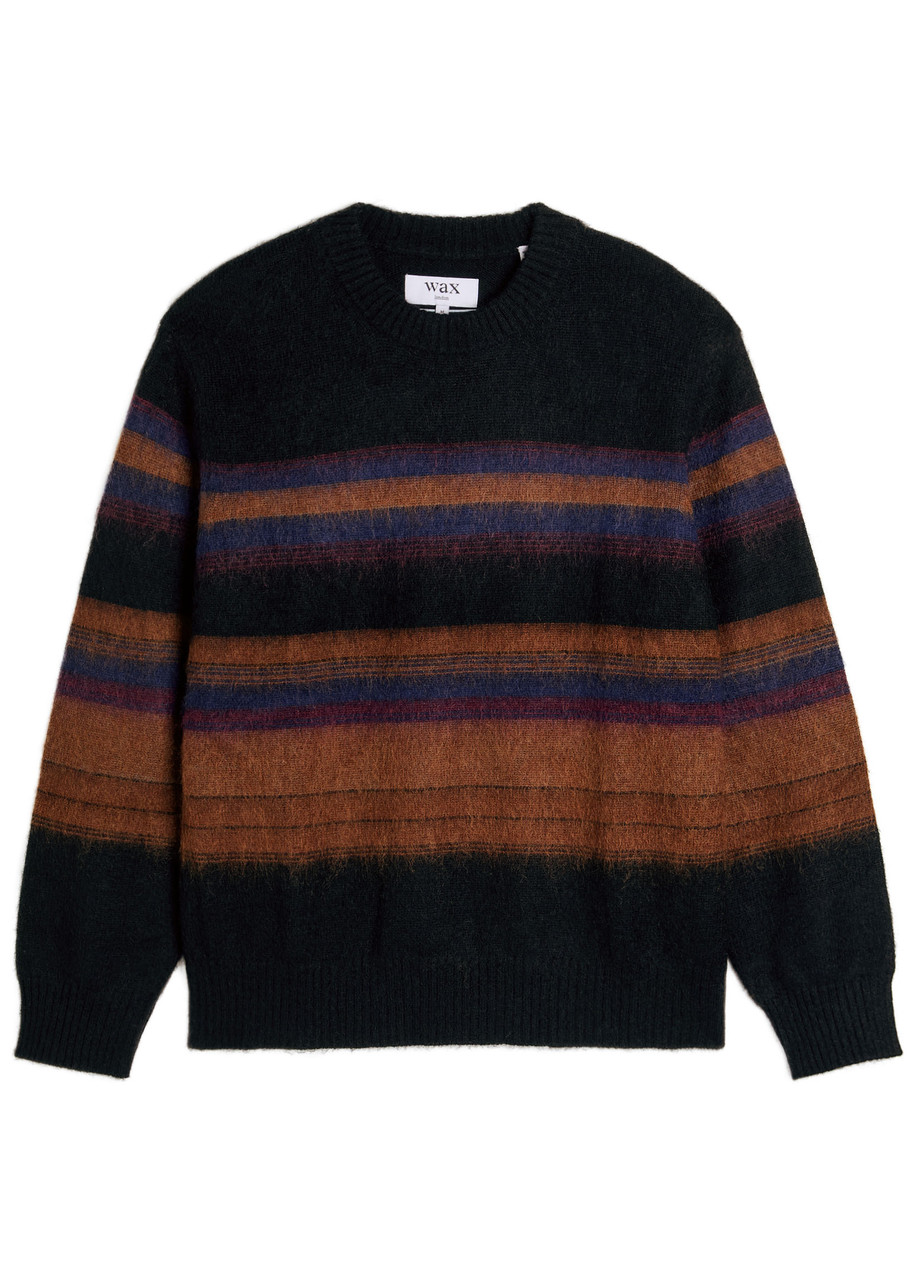 Wax London Wilde Brush Stripe Wool Blend Crewneck Sweater In Black