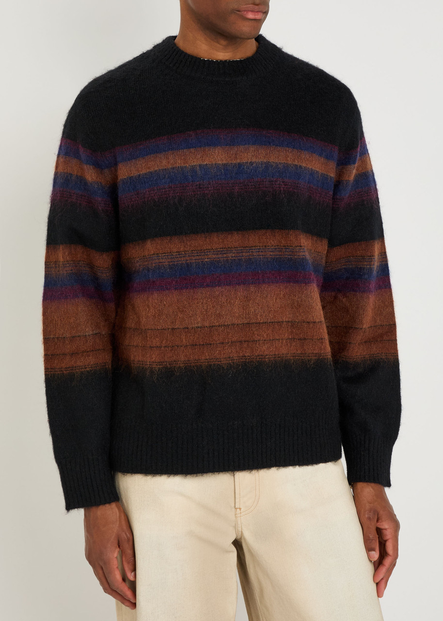 Wax London Wilde Brush Stripe Wool Blend Crewneck Sweater In Black