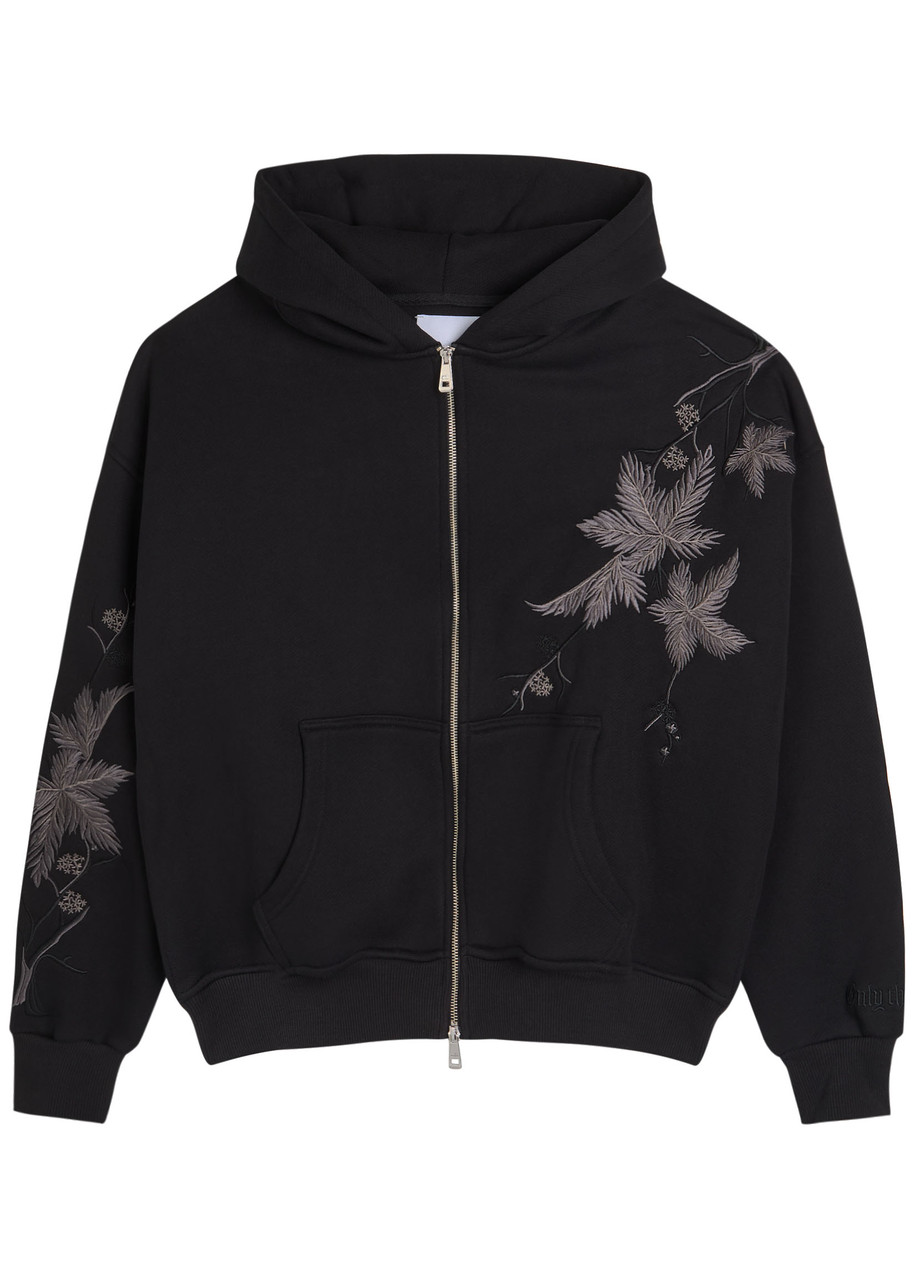 Only The Blind Midnight Hawthorn Embroidered Hooded Cotton Sweatshirt In Black