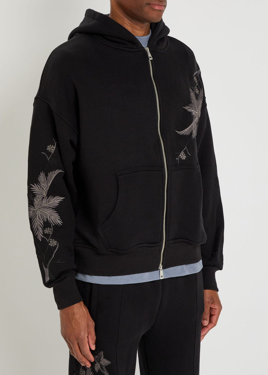 Only The Blind Midnight Hawthorn Embroidered Hooded Cotton Sweatshirt In Black