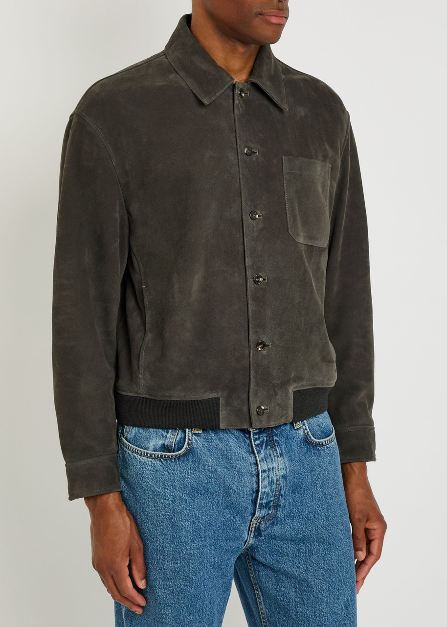 Frame Suede Bomber Jacket In Gray
