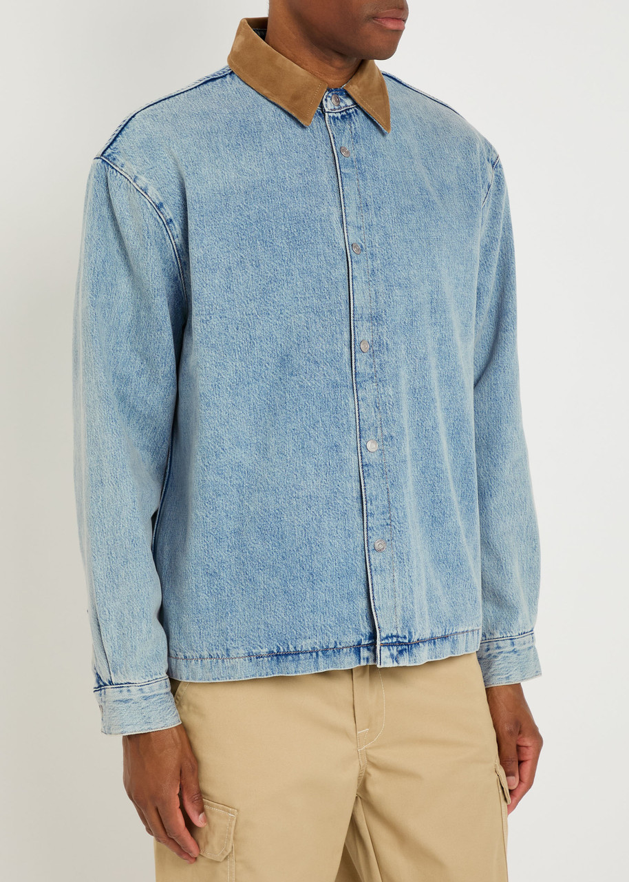  Frame Suede Collar Denim Overshirt - Mid Blu - L 