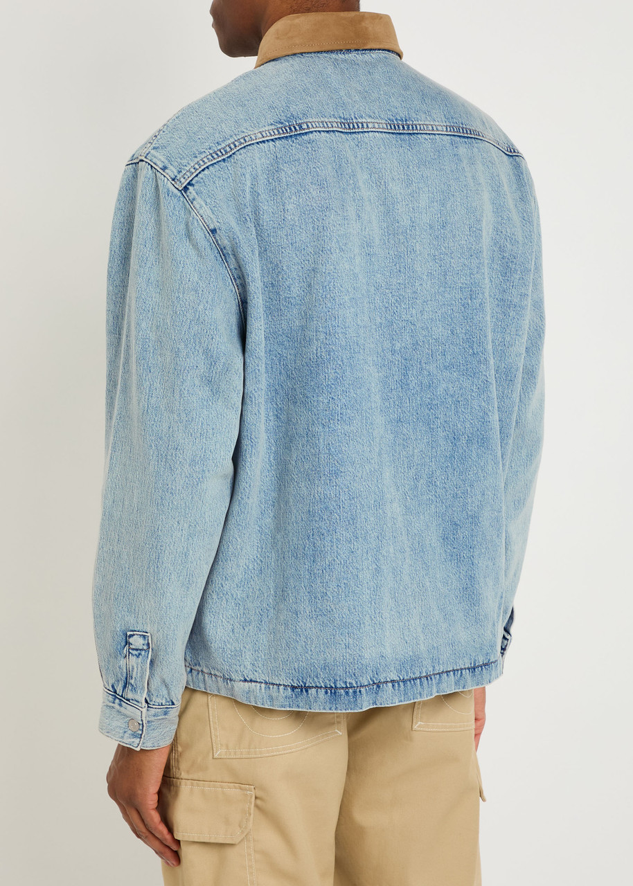  Frame Suede Collar Denim Overshirt - Mid Blu - L 