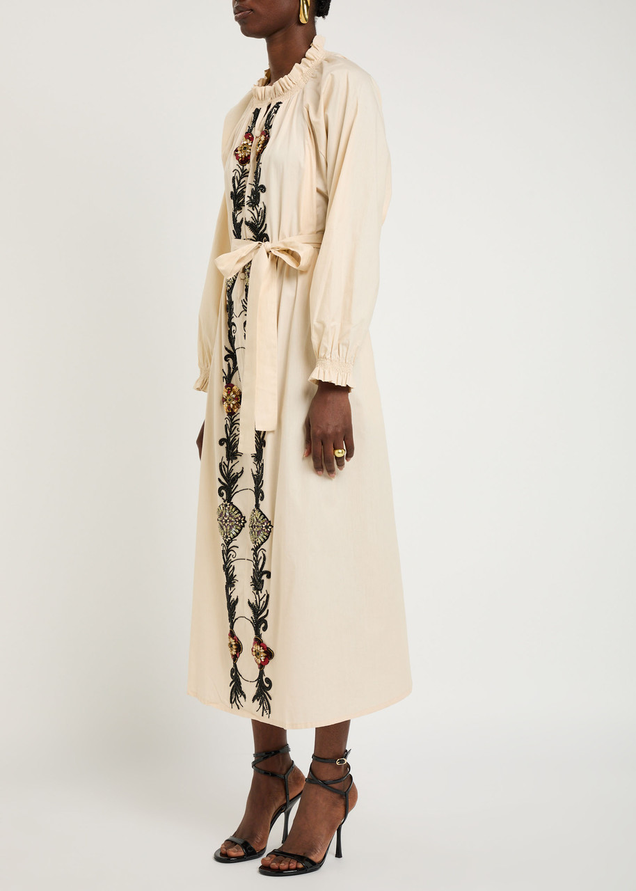 La Doublej La Double J Embroidered Cerere Cotton-poplin Midi Shirt Dress In Neutral
