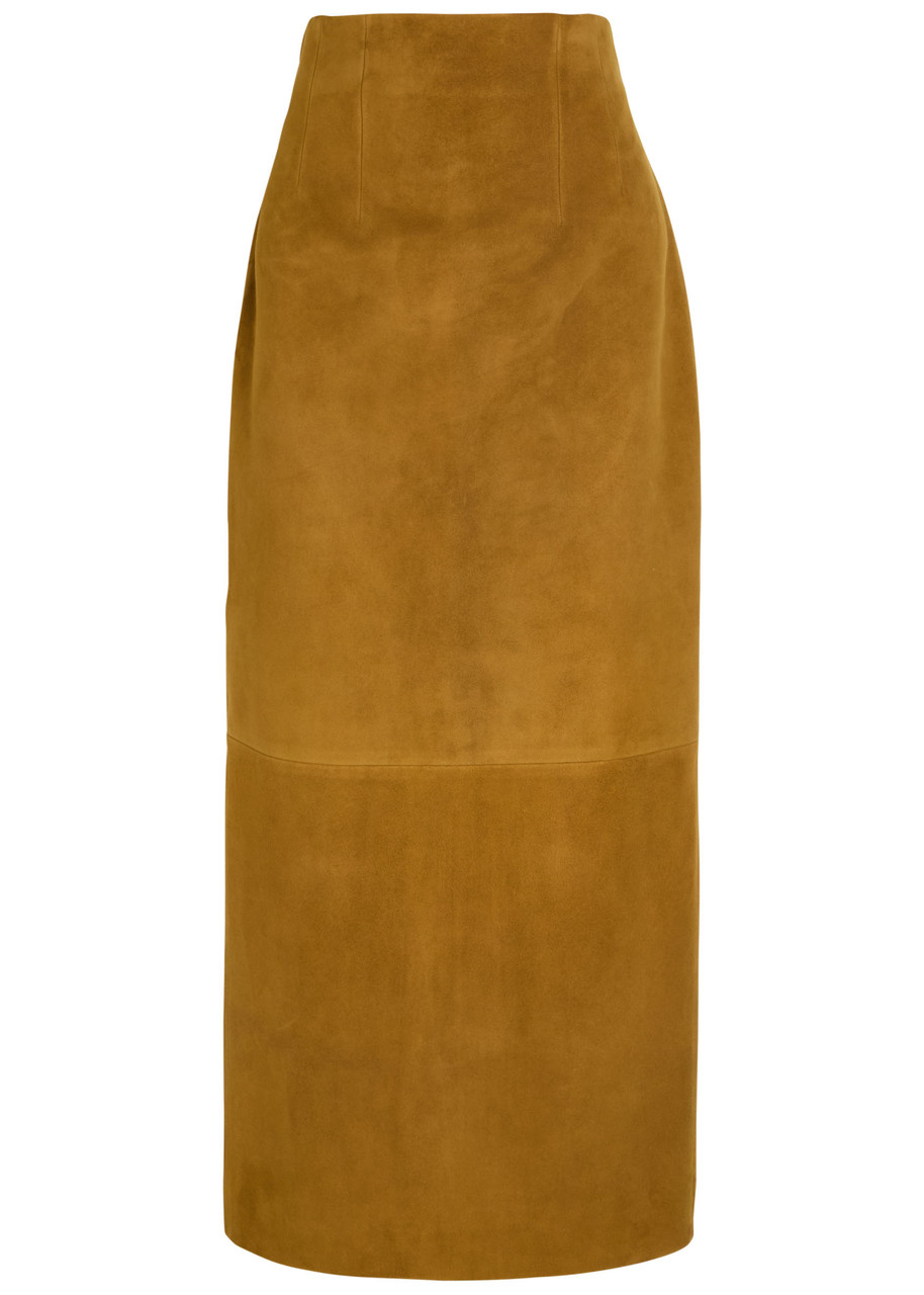 Khaite Loxley Long Pencil Leather Skirt In Gold