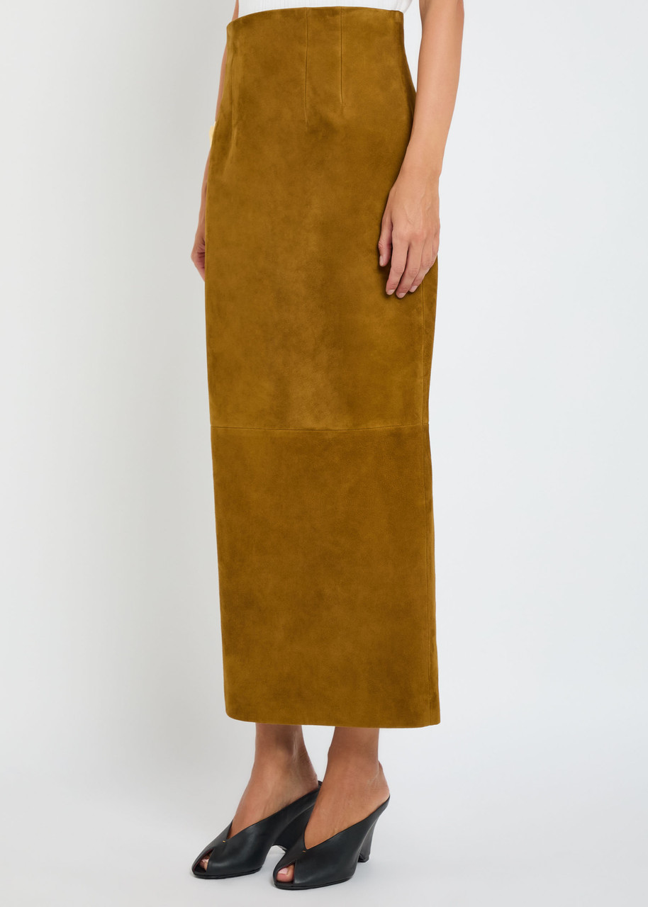 Khaite Loxley Long Pencil Leather Skirt In Gold