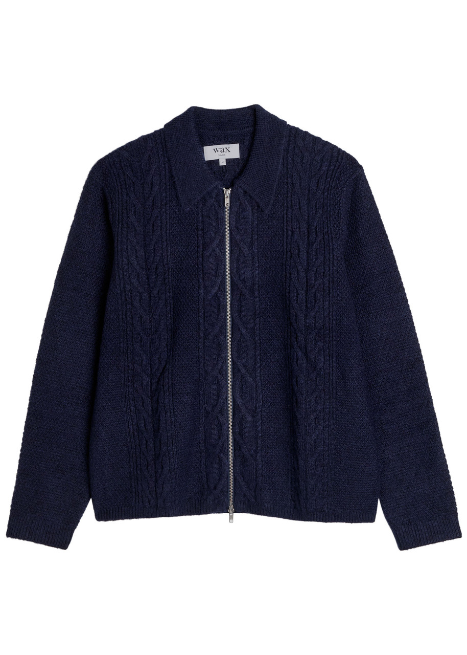 Wax London Friar Cable-knit Jacket In Blue
