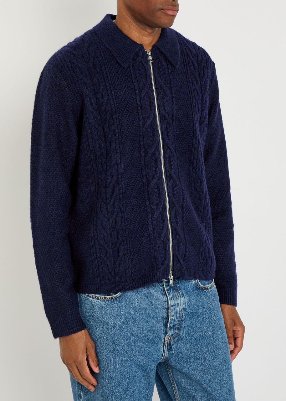 Wax London Friar Cable-knit Jacket In Blue