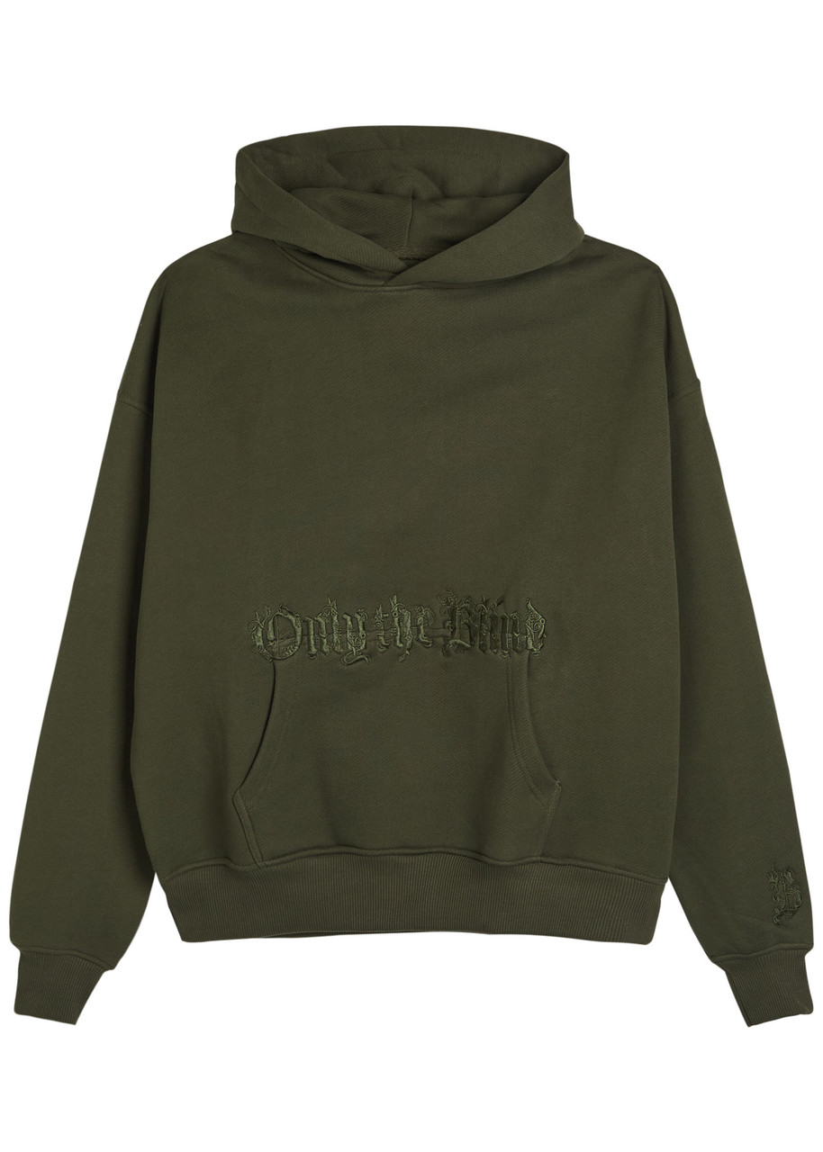 Only The Blind Baroque Calligraphy Embroidered Hooded Cotton Sweatshirt In Green