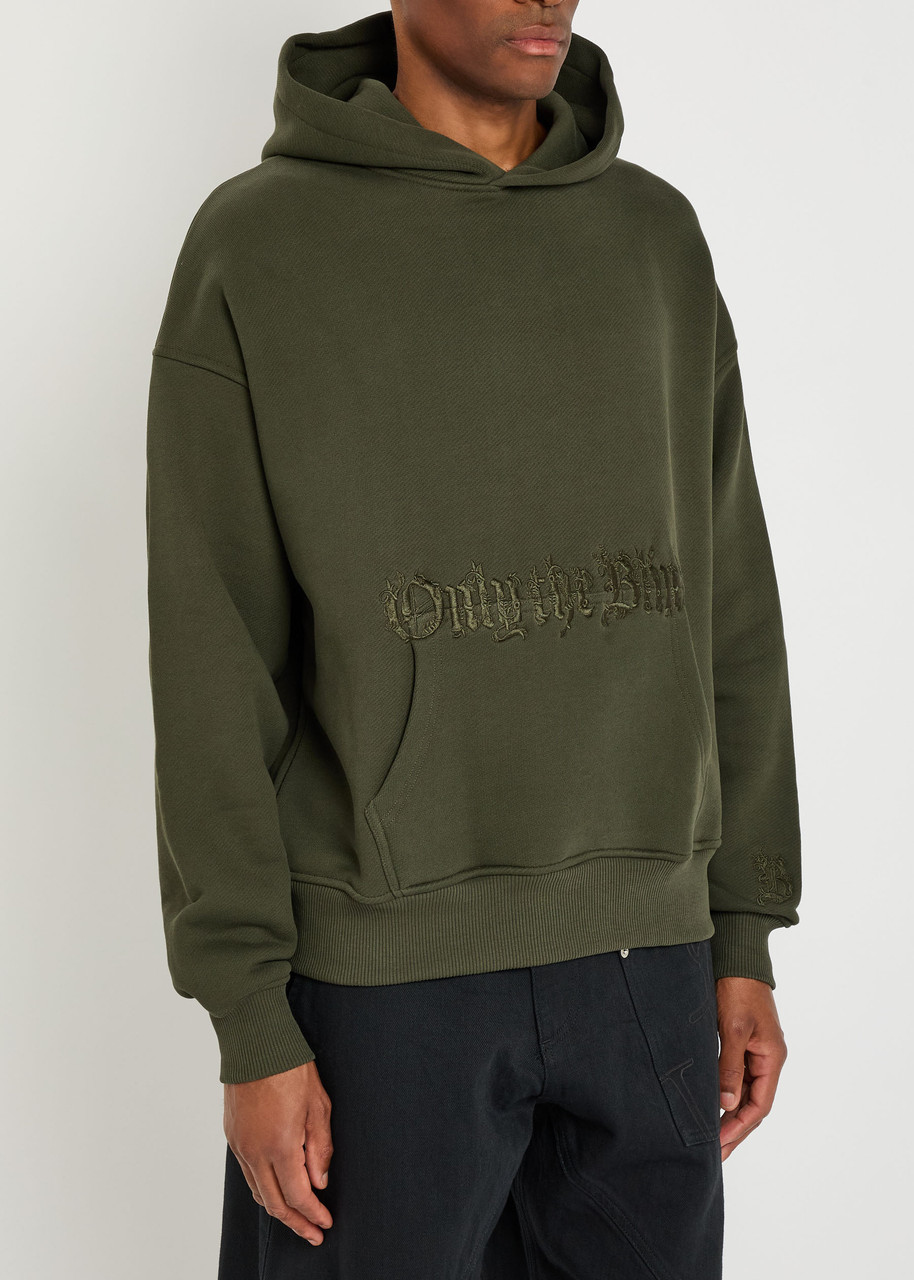 Only The Blind Baroque Calligraphy Embroidered Hooded Cotton Sweatshirt In Green