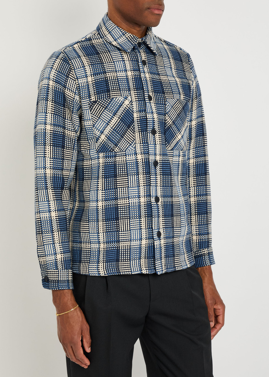 Wax London Whiting Checked Woven Overshirt In Blue