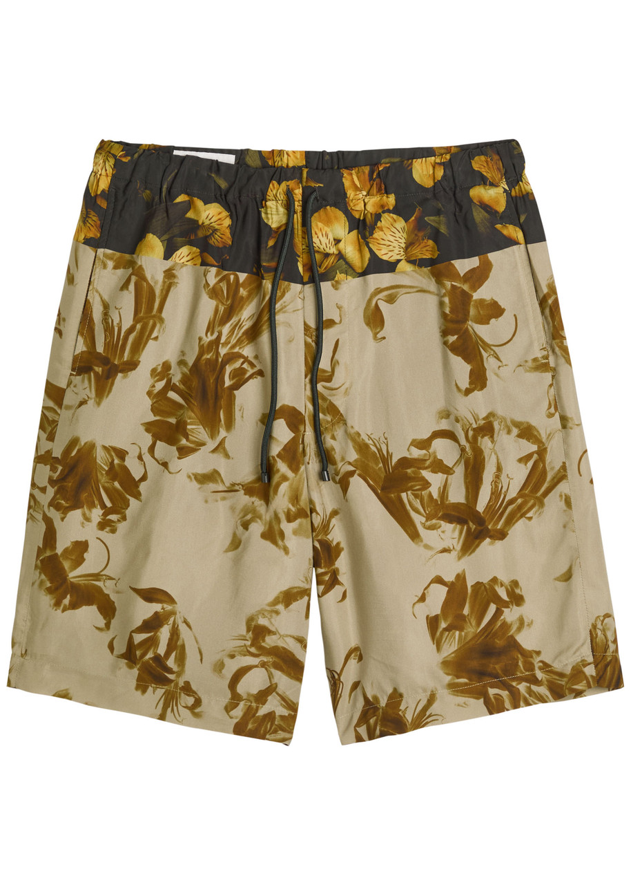 Dries Van Noten Piperi Printed Satin Shorts – Beige – 50 (IT50 / L) Dries Van Noten Piperi Printed Satin Shorts – Beige – 50 (IT50 / L)