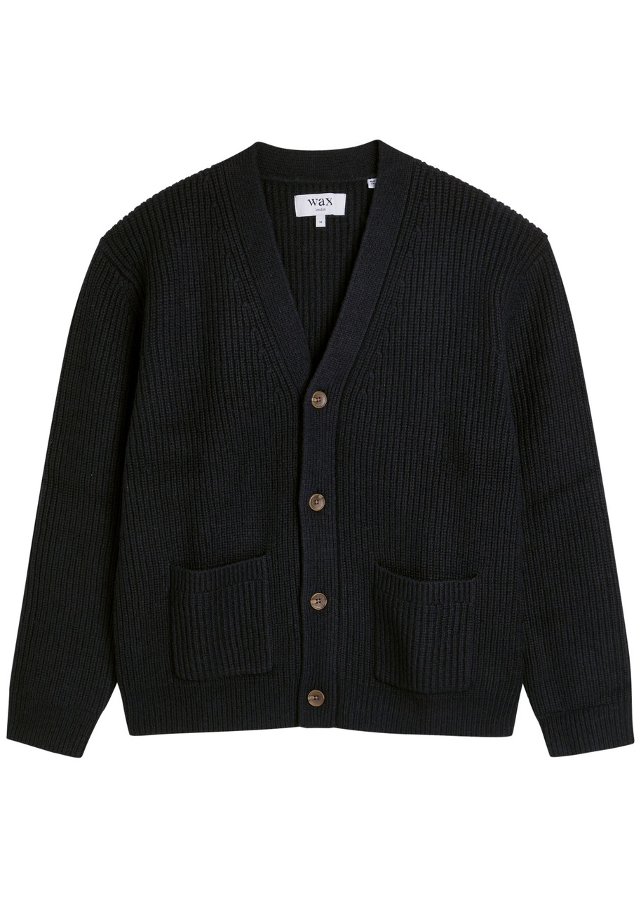 Wax London Walker Ribbed Wool-blend Cardigan In Blue