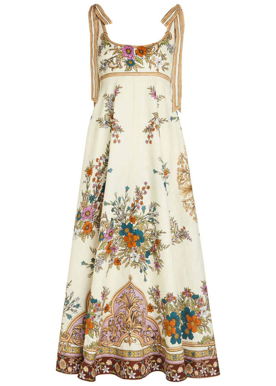 Alemais Antoinette Floral-print Linen Maxi Dress In Neutral