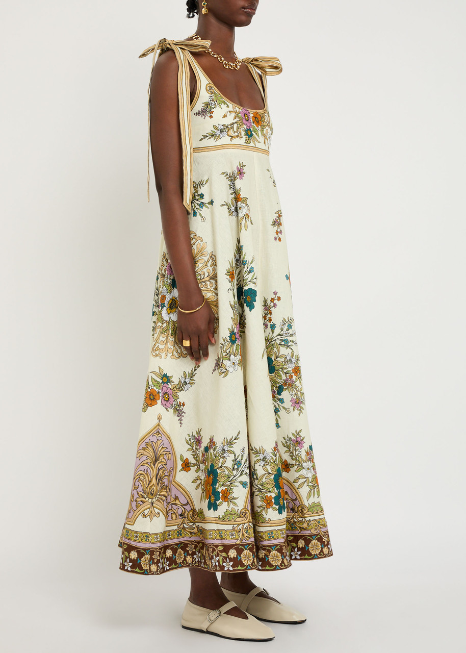 Alemais Antoinette Floral-print Linen Maxi Dress In Neutral