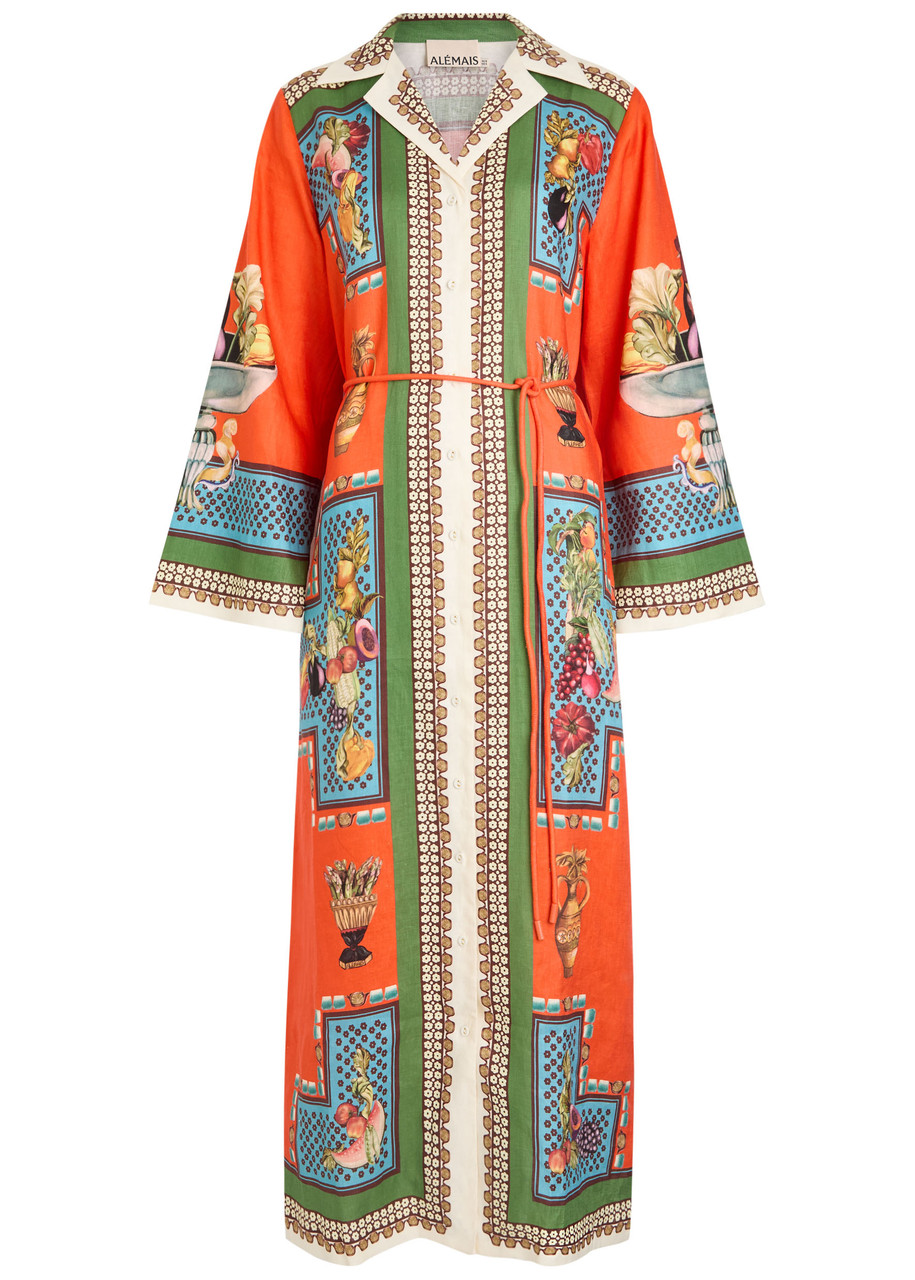 Alemais Womens Multi Rocco Graphic-pattern Flax Midi Shirt Dress In Multi
